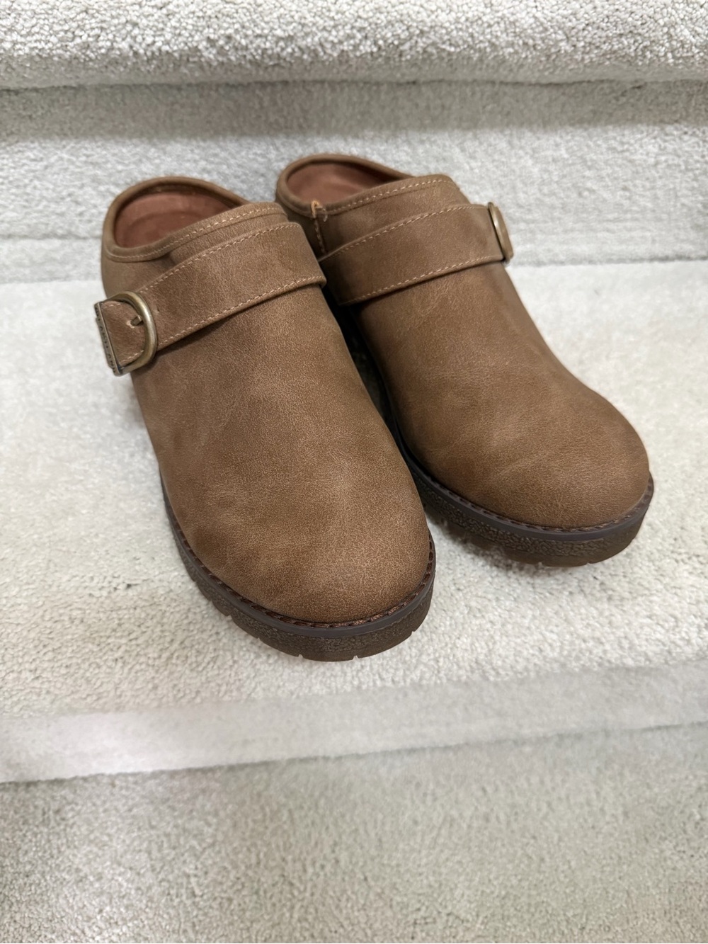 Eastland Brown Slip-On Clogs with Buckle Strap
